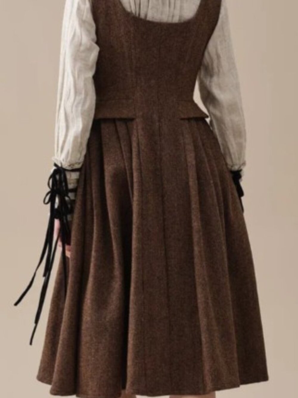 NWOT Linennaive Emma 33 Brown Herringbone Wool dress Size S - Picture 9 of 10